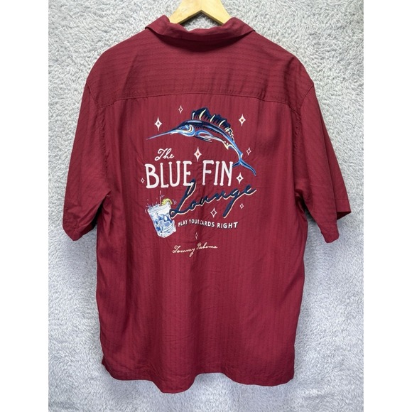 Tommy Bahama Other - Tommy Bahama Blue Fin Lounge Marlin Silk Blend Camp Shirt Burgundy Red Large